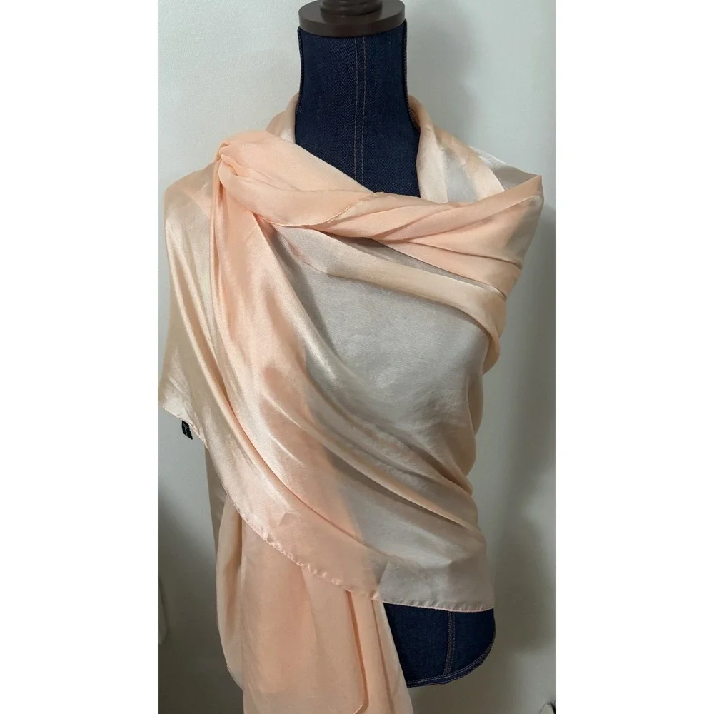Womens SILK Scarf Long Lightweight Shawl Bridesmaid Wedding Wrap Scarf Peach